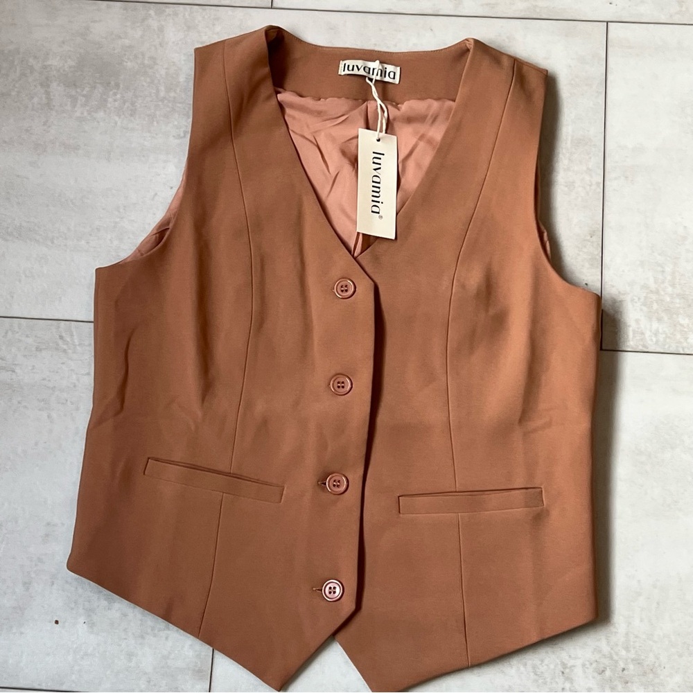 Luvamia CASUAL Women's Tan Button-Down‎ Vest size S NWT